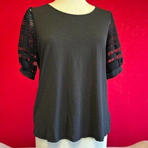 A.U.W. Sheer Puffy Sleeve Black Blouse Size Medium